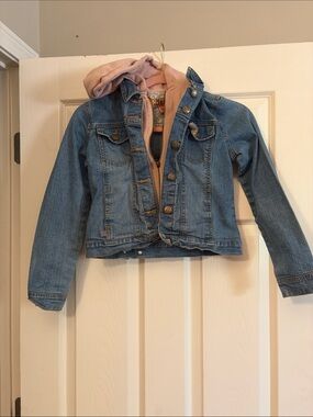 Plugg Blue Denim Jacket with Pink Hooded Liner